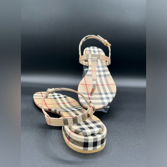 Burberry Emily Vintage Adjustable Strap Checked Slingback Thongs Sandals 6B/36EU - Picture 5 of 9